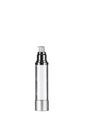 50ml Clear Airless Bottle, Matt Silver Base & 30/50ml Airless Pump with Matt Silver Overcap, Shiny Gloss Silver Collar & White Actuator