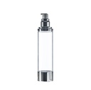 100ml Clear Airless Bottle, Gloss Silver Base & Airless Pump with Gloss Silver Overcap, Collar & White Actuator